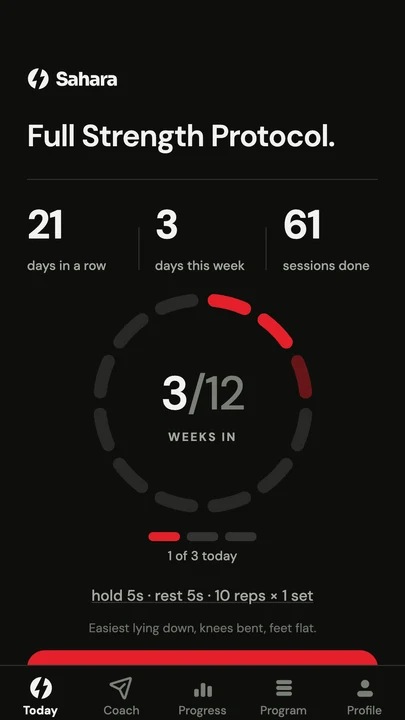 Today screen with three sessions and the fourteen-day ring