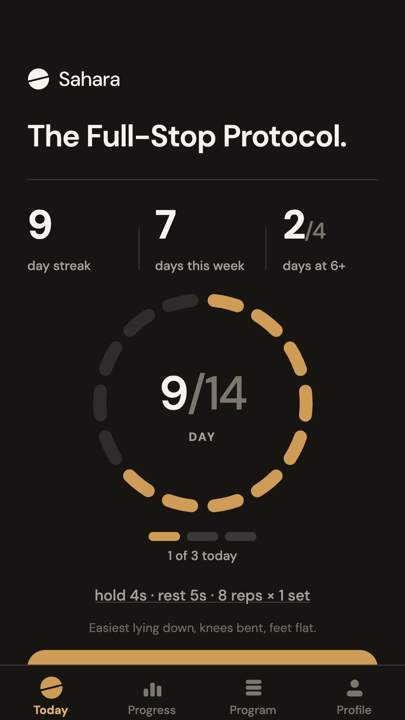 The Sahara app: today's sessions and the fourteen-day ring