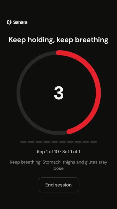 A guided session counting a squeeze, hold and release